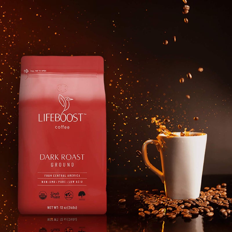 Lifeboost Dark Roast Ground Coffee - Non-GMO Low Acid Single Origin USDA Organic Dark Roast Coffee - Third Party Tested For Mycotoxins & Pesticides - 12 Ounces - Image 2